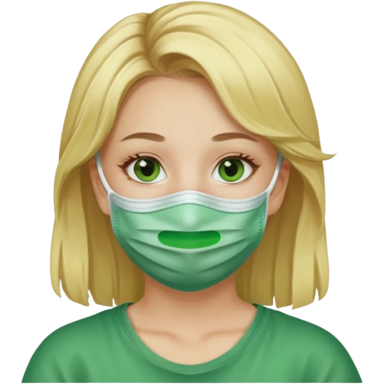 بدي بنت حاطه ماسك لونه اخضر وبدي يكون لون شعرها اشقر بليزز وممكن احطه بالكيبوردد!؟؟ 🤍🥹 emoji