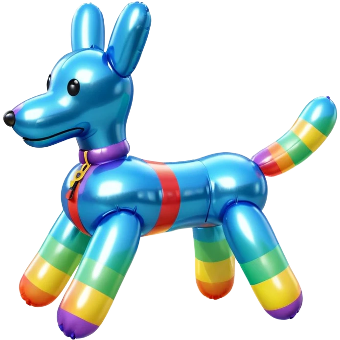 3D render of Balloon Dog made of shiny inflatable vinyl, visible seam lines, air valve, highly reflective plastic texture, pool toy aesthetic, Apple emoji style, isolated on white background --v 6.0 emoji
