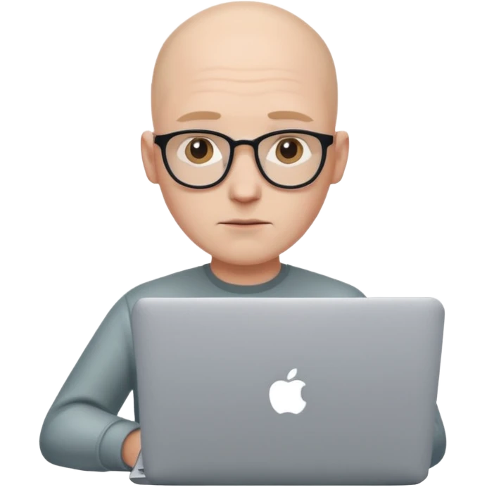 bald young programmer with MacBook without wrinkle on head emoji