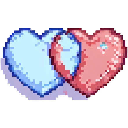 two hearts overlapping, love and friendship pixel art emoji