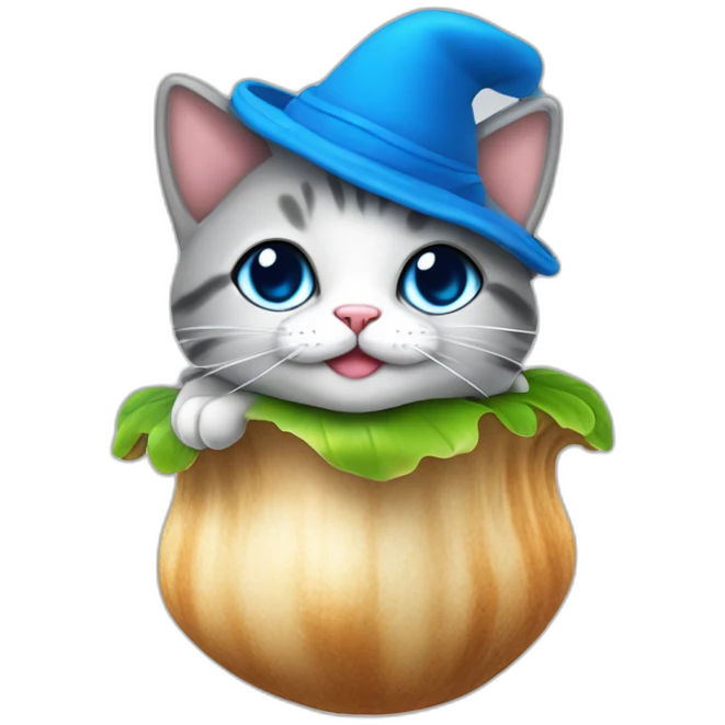 Cat bleu sur un champignons emoji