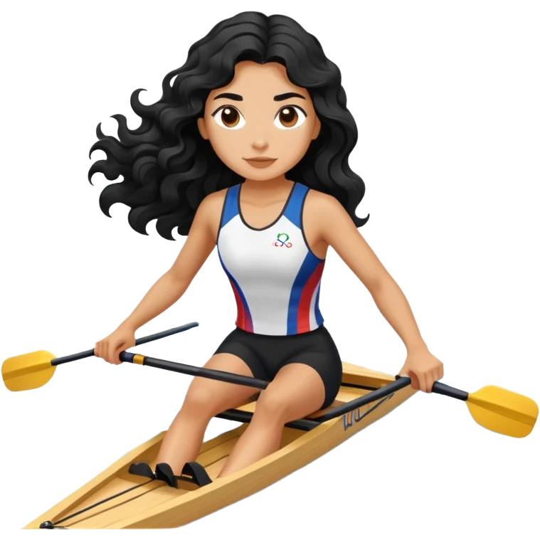 girl with long black wavy hair rowing in Olympic sport emoji