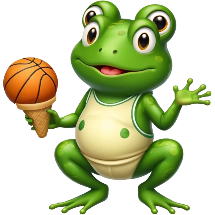 Frog eating ice cream and playing basketball emoji