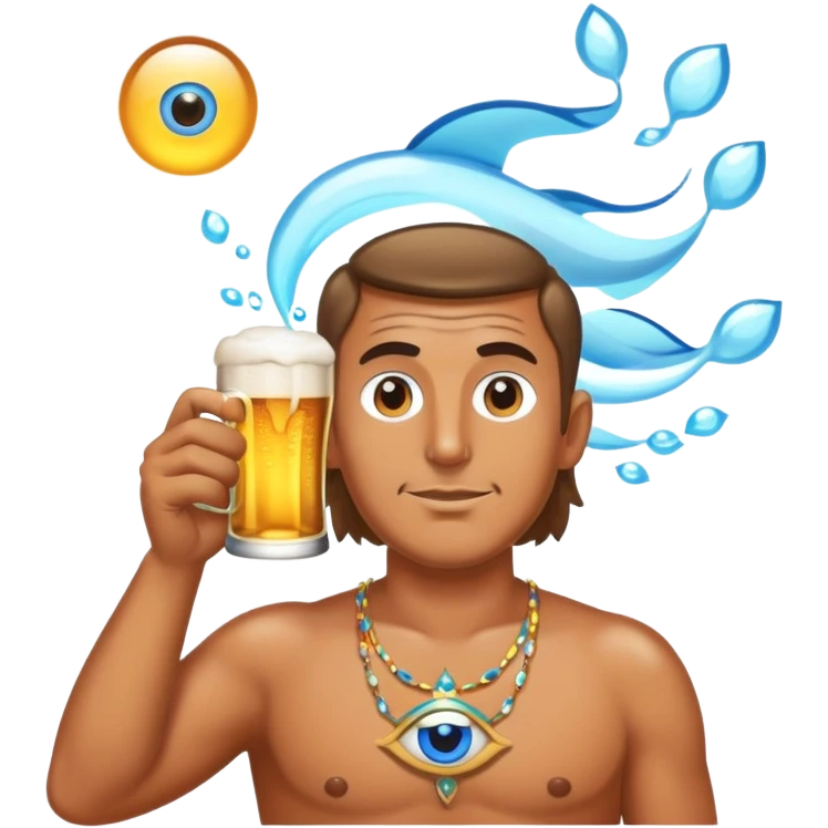 Magical water spirit man drinking beer with third eye emoji