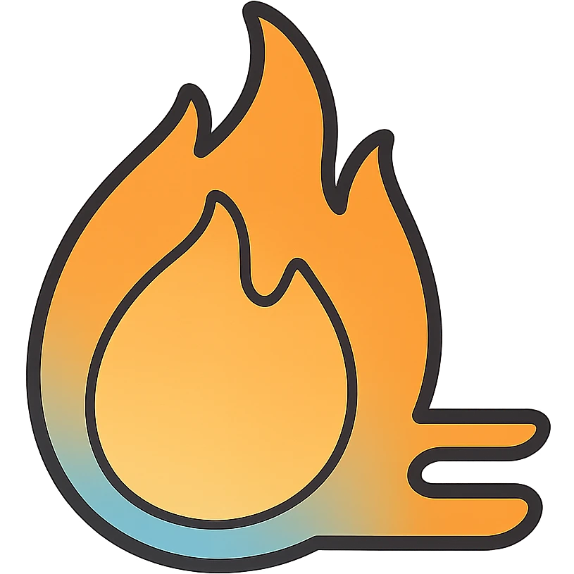 fire streak emoji, flat style, blue to orange gradient, no face, simple and modern, like a streak button, matching reference image emoji