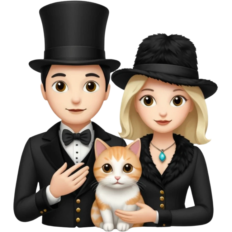 magician couple and their pet cat emoji