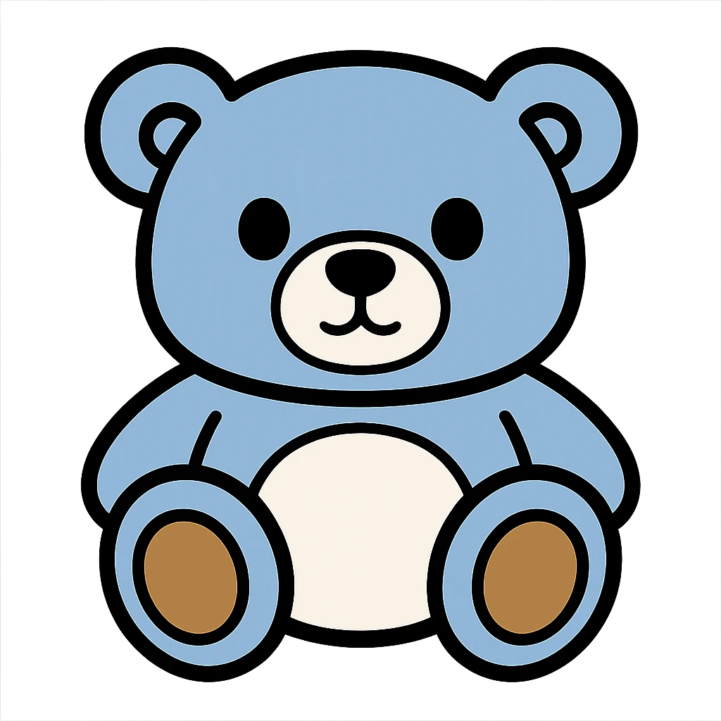 Change the teddy bear's fur to a flat blue color with white, no shadows, flat lighting, transparent background. emoji