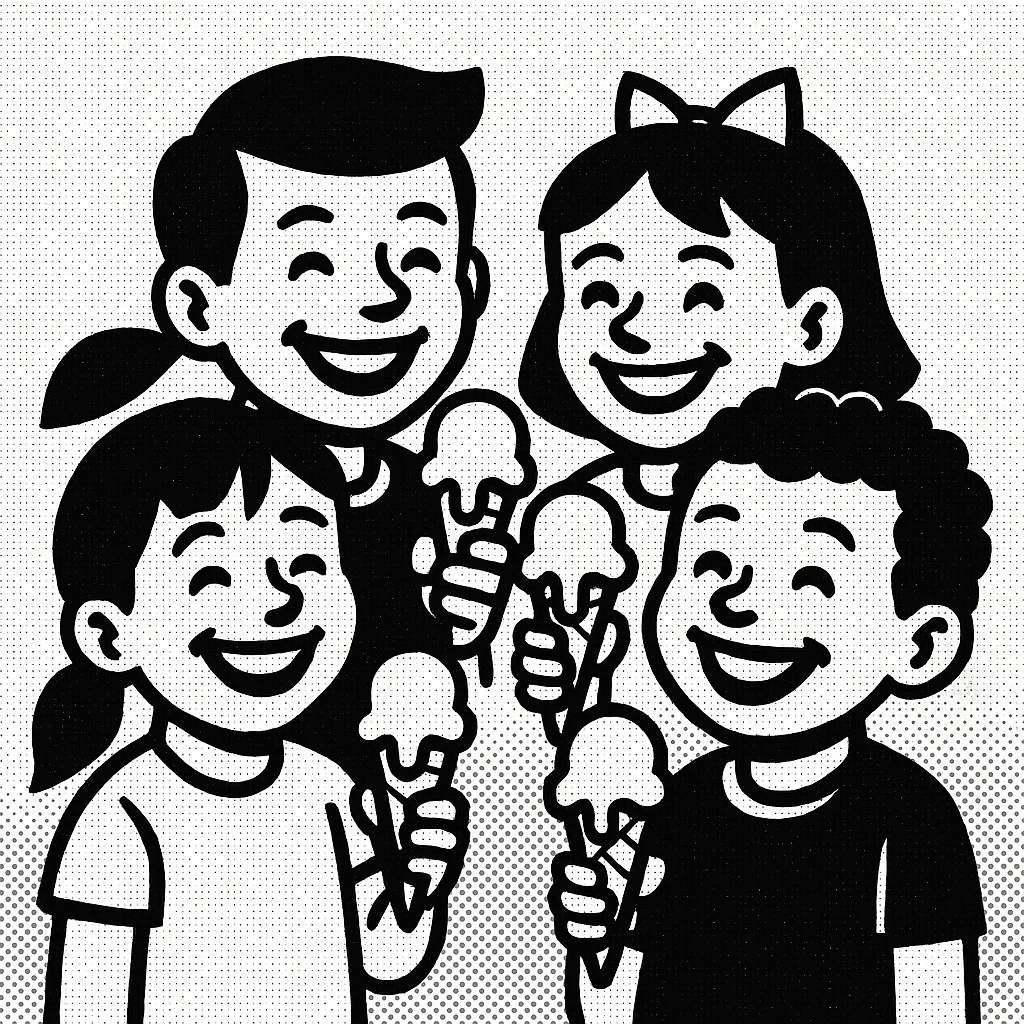 happy children with melting ice cream cones emoji