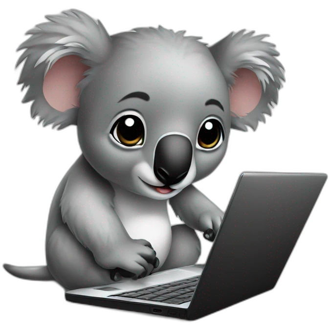 koalas-wearing-square-and-white-tee-working-on-a-black-laptop emoji