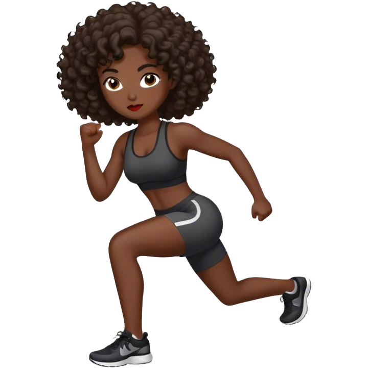 brunete curl medium hair woman black skin working out emoji