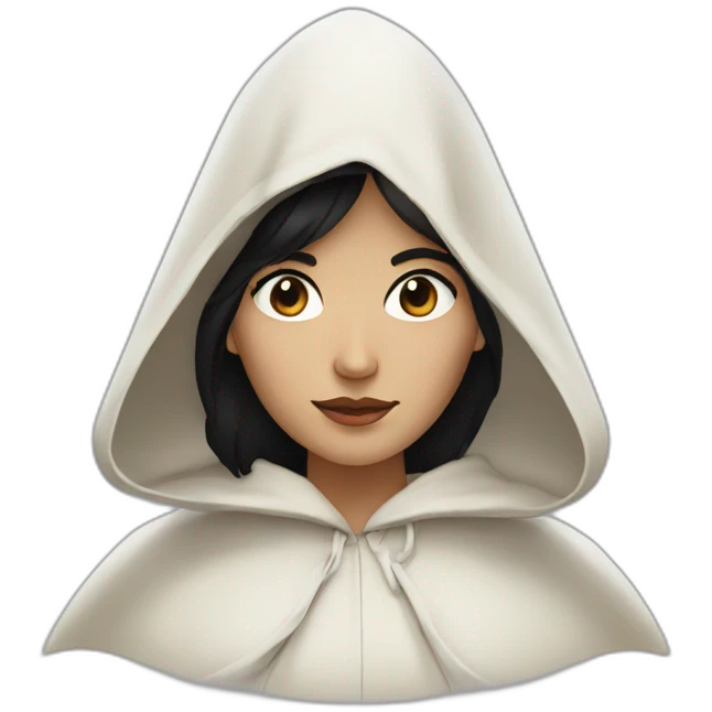 Woman with black hair, mole on her eye and a white cloak emoji