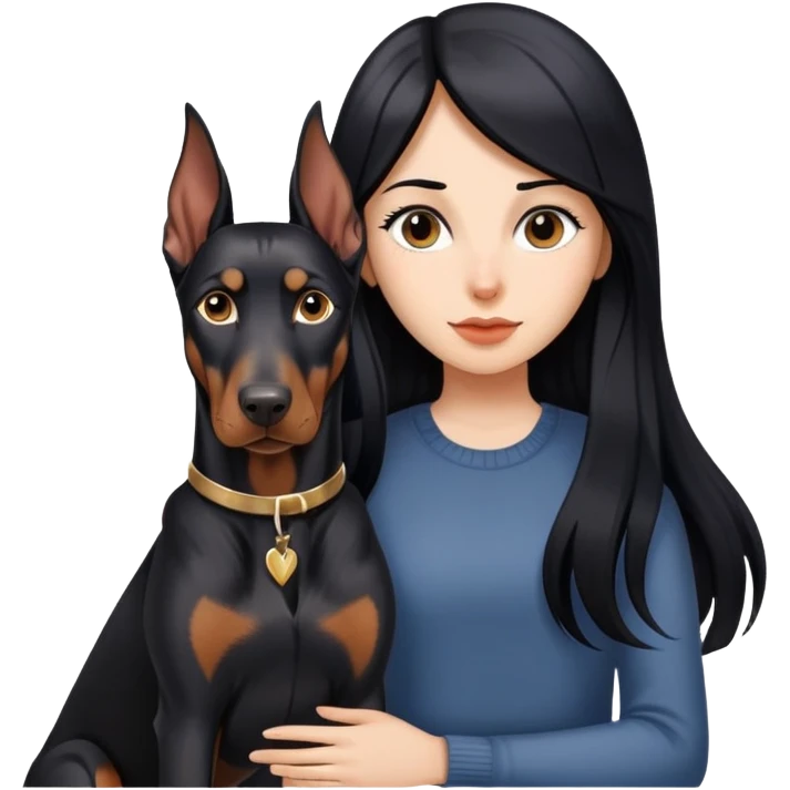 girl with long black hair and doberman dog emoji