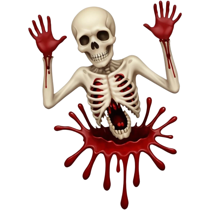 3D rotting corpse jumping in the air. In the style of your bloody skull art. More blood emoji