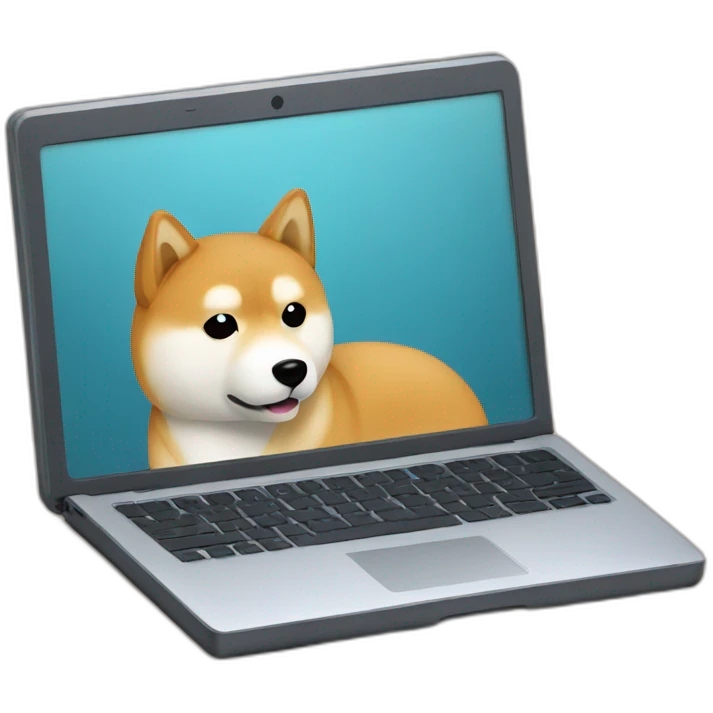 a shiba inu working on a laptop emoji