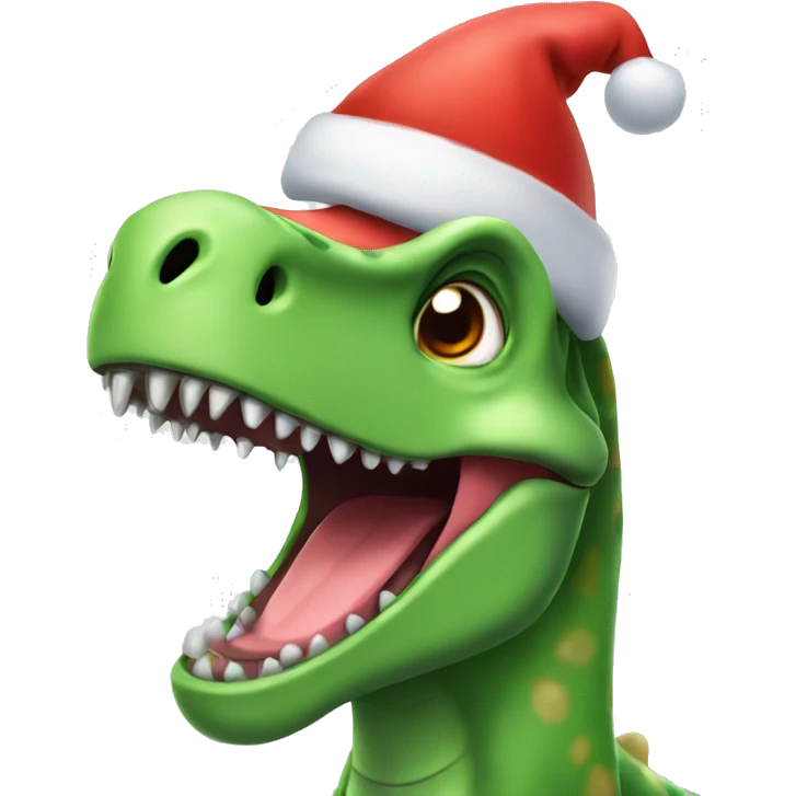happy dinosaur wearing a christmas hat emoji