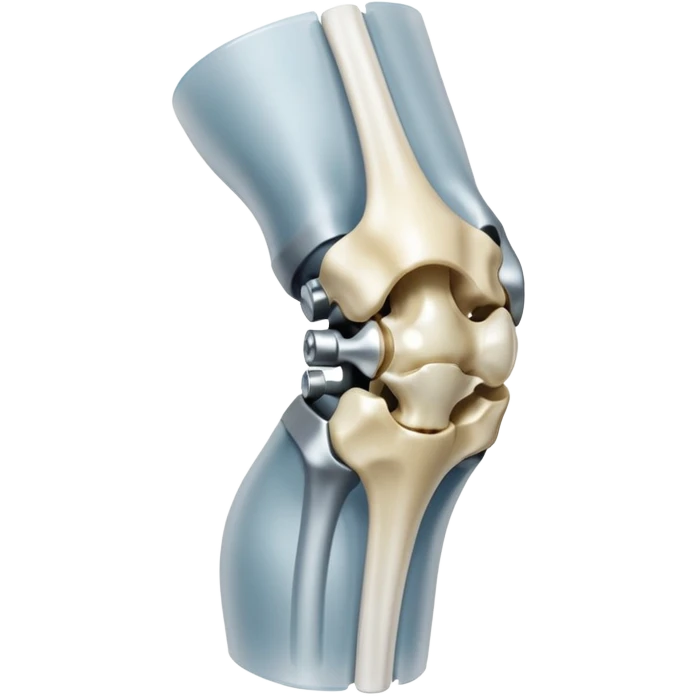 3D render of Metal Plate in Knee, X-Ray imaging aesthetic, translucent materials showing internal structure, white leg bones with bright opaque white metal screws, medical scan style, Apple emoji style, isolated on white background --v 6.0. emoji