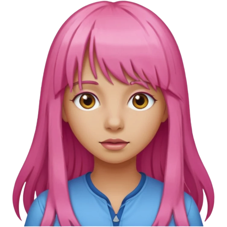 Tan Girl and long pink hair with bangs  emoji