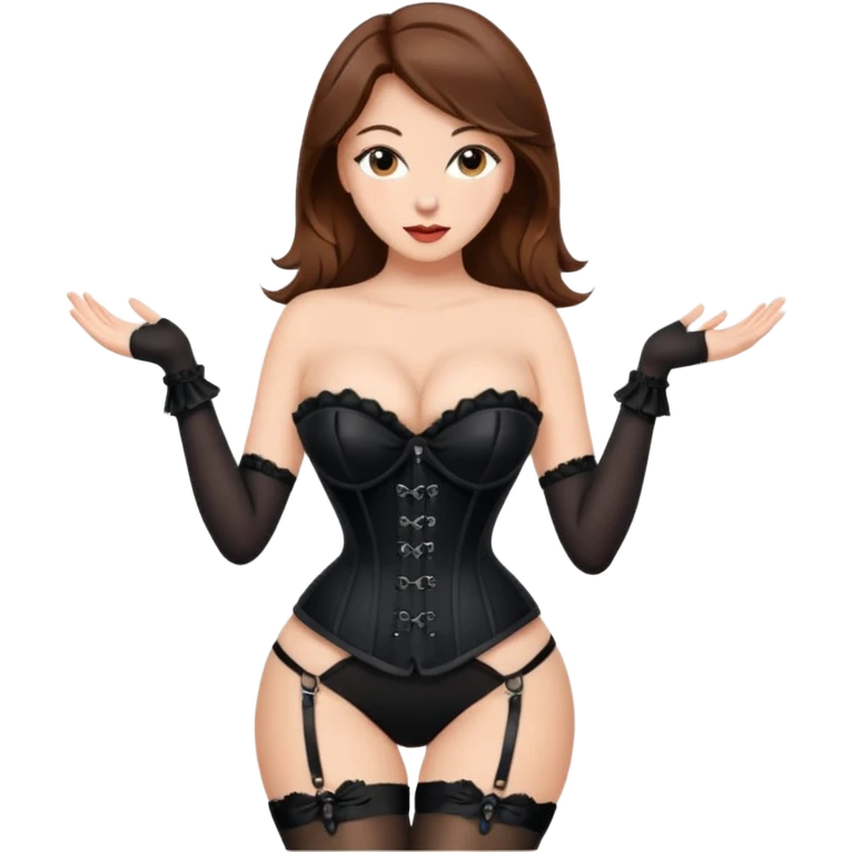 brown hair woman with very big boobs wearing stockings on her legs a corset and high heels emoji