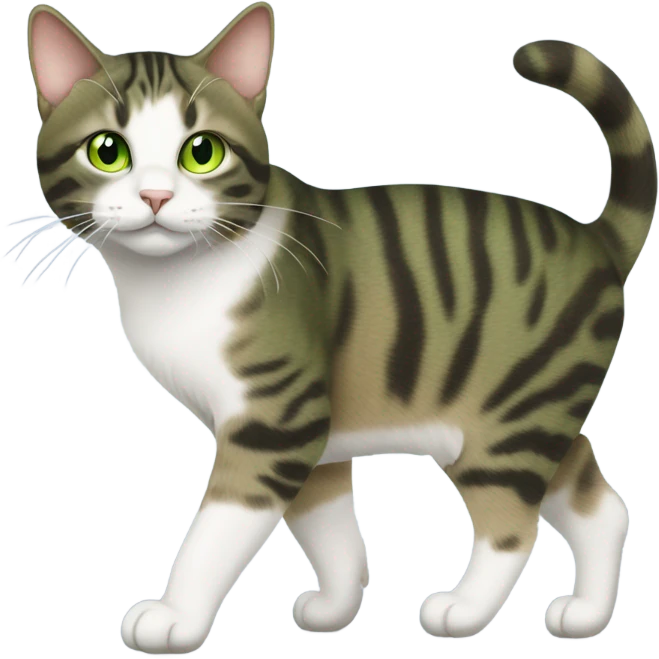 Green eyed American bobtail cat walking emoji