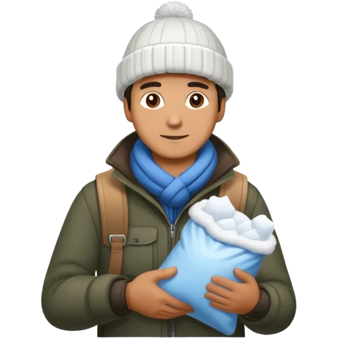 Man walking holding a ziplock bag of snow emoji