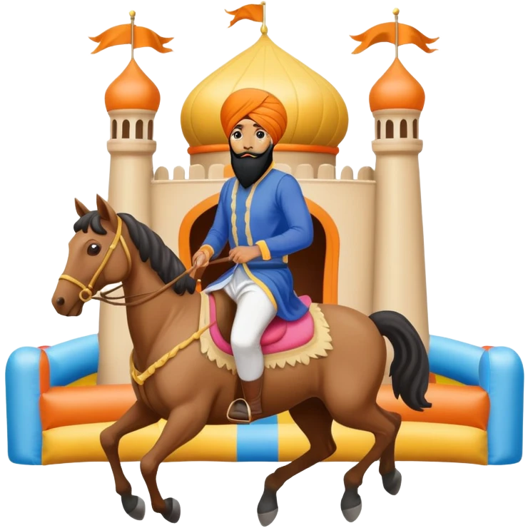 Sikh riding a horse jumping castle emoji
