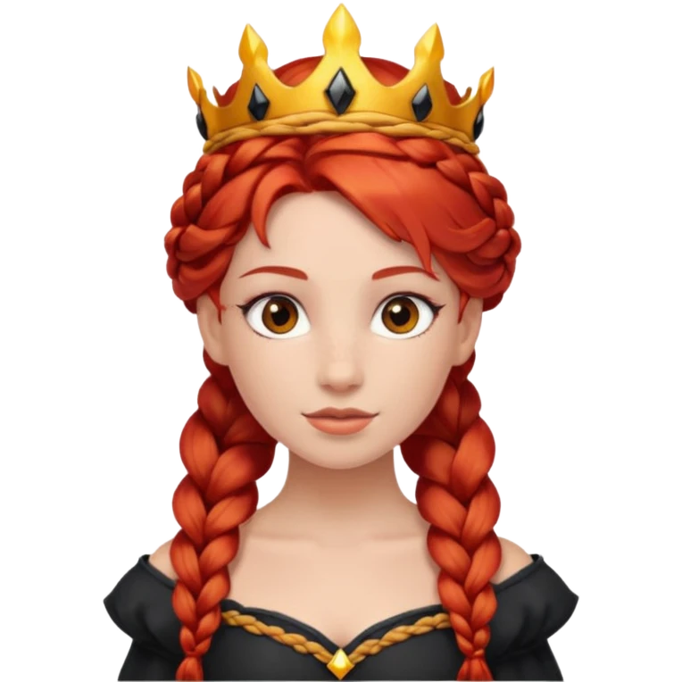 braided hair fire princess with black crown, red hair emoji