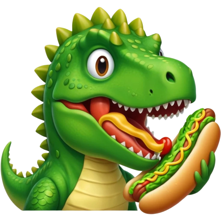 dinosaur eats hotdog, porttrait emoji