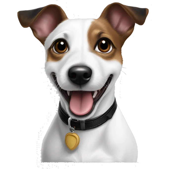  White black pointy ears Jack Russel cross breed tongue out emoji