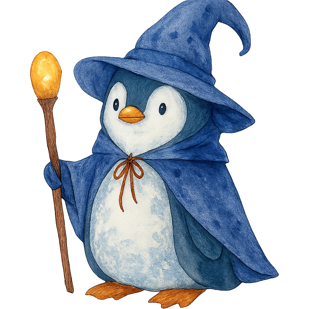 watercolor style penguin wizard emoji