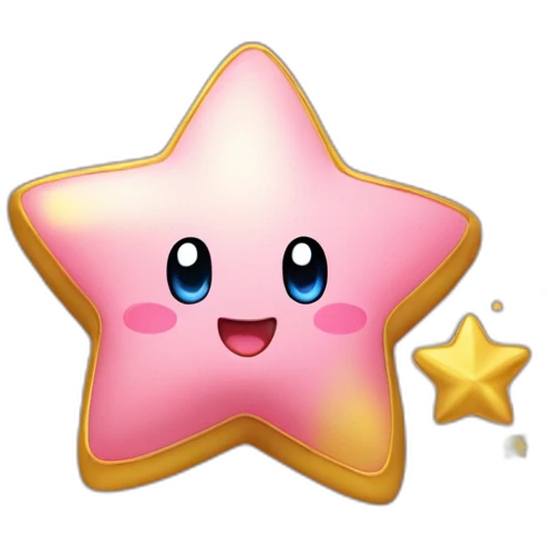 cute happy Kirby jumping on a golden star emoji