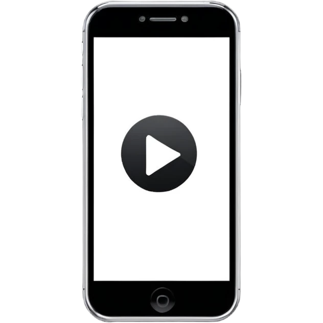 Minimalistic flat vector icon, iOS style, thin black contour on white background. Smartphone with play button and short video frames around it. Clean, no text, no shadows emoji