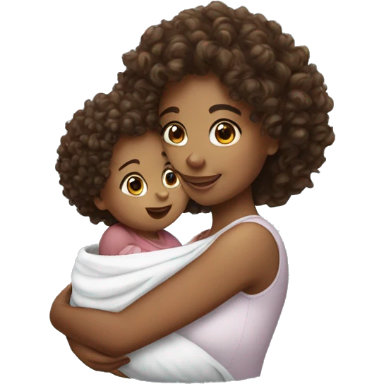 Curly hair woman holding baby  emoji