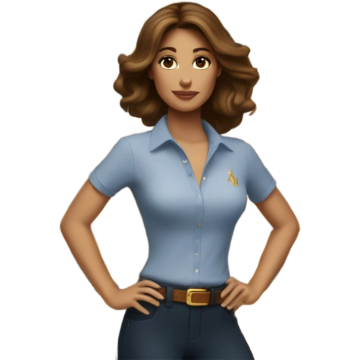 Brown haired Ralph lauren women working holding gold bars  emoji