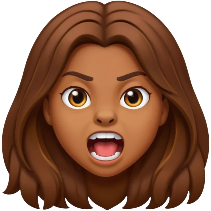 A girl growling like rawr silly vibes but make it an emoji not real human but long brown hair and more silly emoji