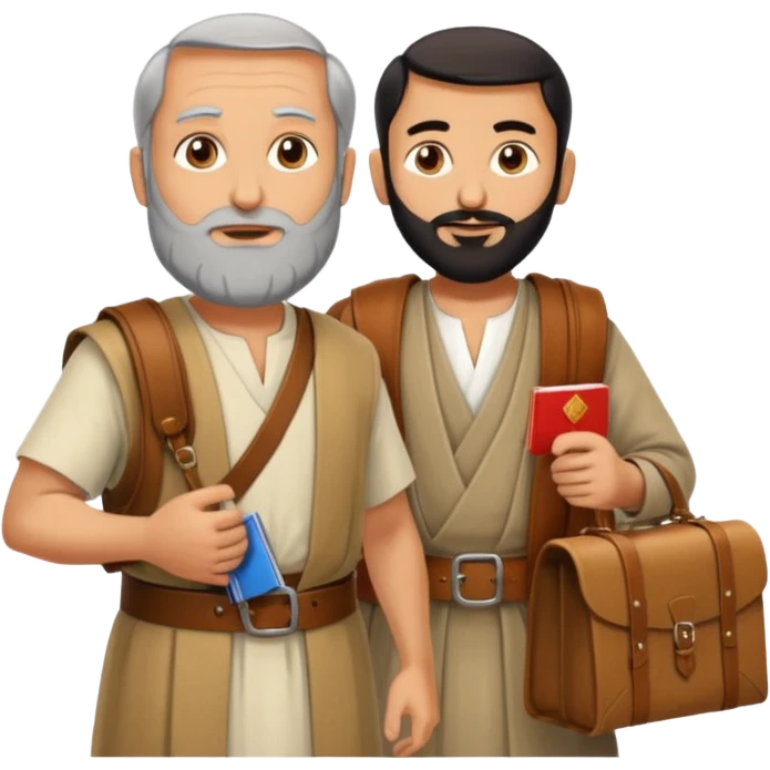 herodotus speaking with a Persian man, who is carrying the mail emoji