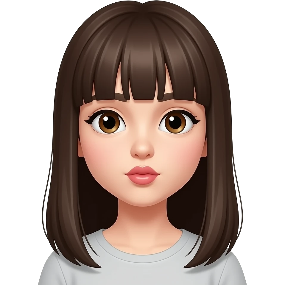 Una chica con el pelo lacio con flequillo y tirando un beso emoji