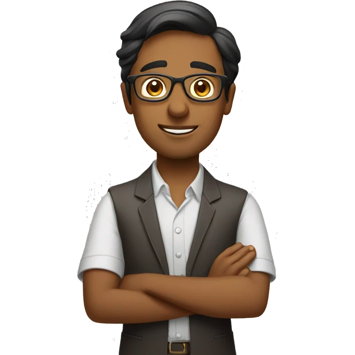 smart indian guy with glasses showing a presentation emoji