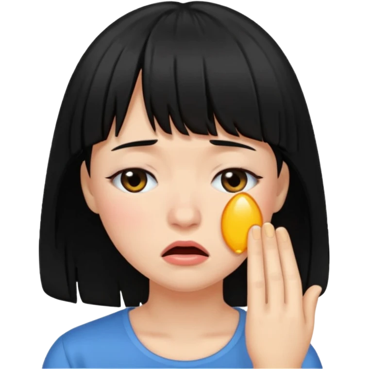 Mulher cabelo preto de franja chorando emoji