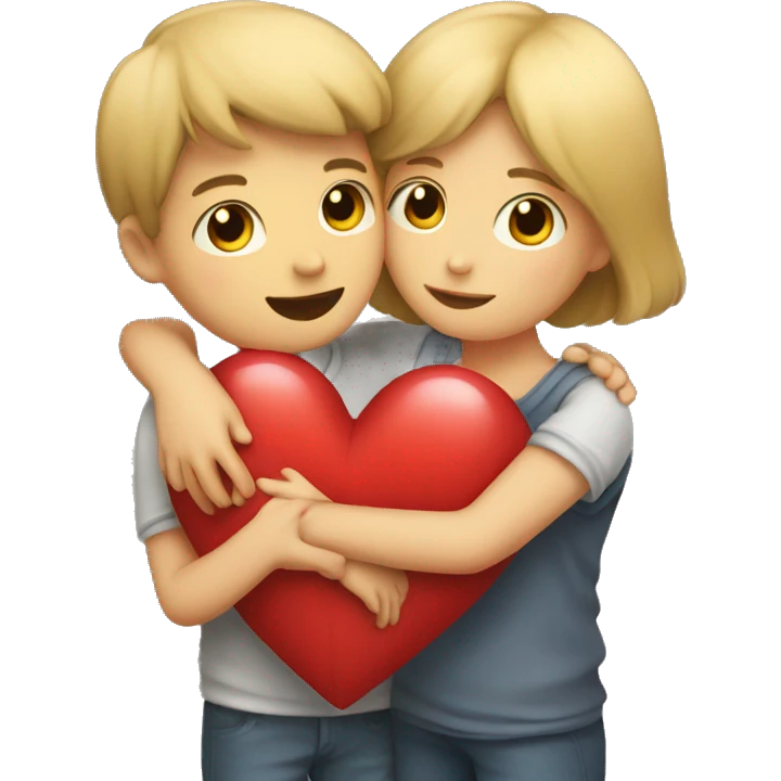 boy and girl huggin with heart over head  emoji