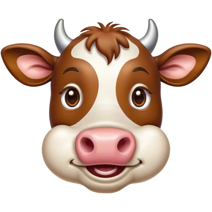 Cinematic Comical Brown Cow Portrait Emoji, Head tilted dramatically with an exaggeratedly amused expression, featuring a striking, glossy brown hide with a playful natural pattern, wide, expressive brown eyes filled with humorous disbelief, Simplified yet hilariously expressive features, highly detailed, glowing with a slightly sassy glow, high shine, dramatic yet playful, stylized with an air of cheeky farmyard mischief, bright and endearing, soft glowing outline, capturing the essence of a spirited and over-the-top cow, so meme-worthy it feels like it could moo its way into internet fame instantly! emoji