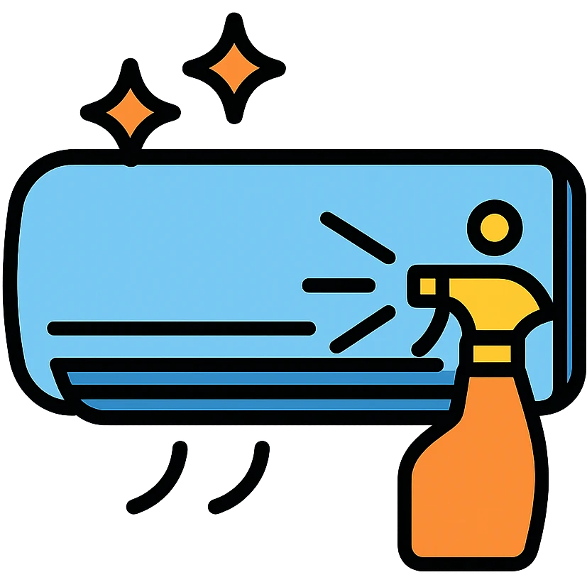 air conditioning cleaning icon showing an AC unit with sparkles or cleaning spray emoji