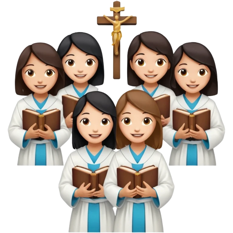 eight asian girls holding bibles and crosses and laughing  emoji