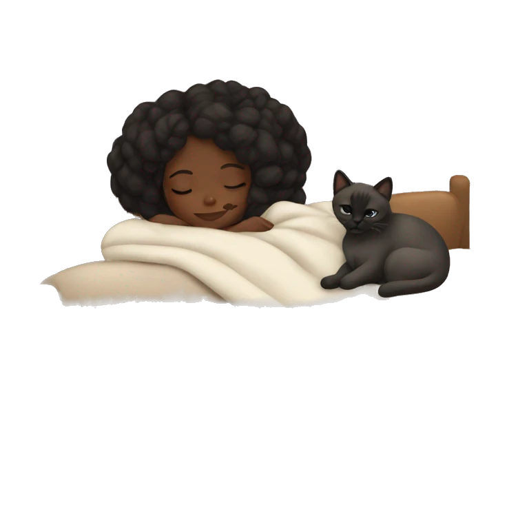 Dark-skinned girl sleep with siamese cat blanket  emoji
