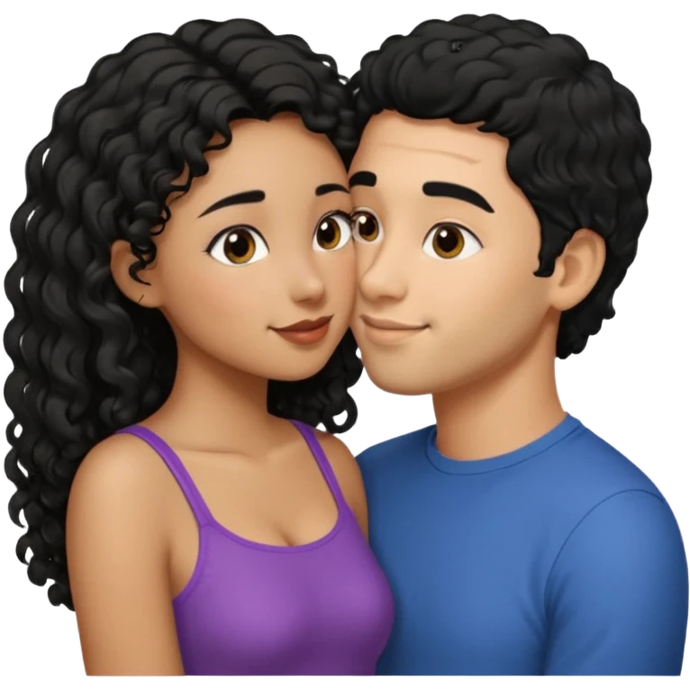 a straight short black hair man kissing a shorter girl with long black curly hair emoji