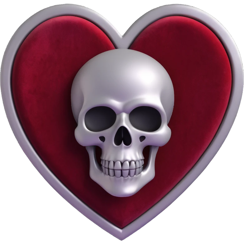 gothic heart, dark crimson velvet texture, silver skull accent, romantic and gothic emoji