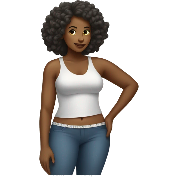 A black woman using a measuring tape to track her weight loss emoji
