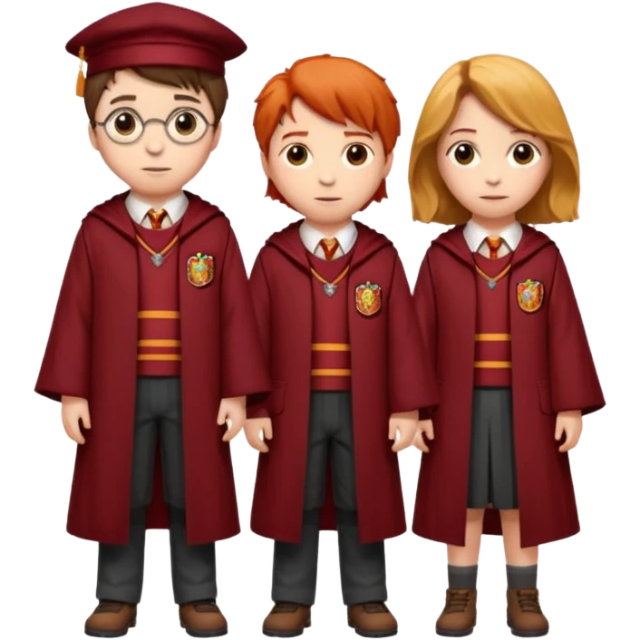 harry potter, ronald weasley and hermione granger in gryfinndor uniform emoji