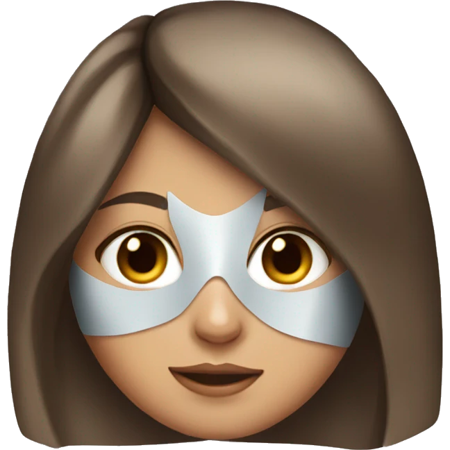 Girl with brown eyes and hair wearing a cat mask emoji