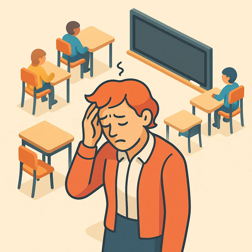 exhausted teacher in a bustling classroom emoji