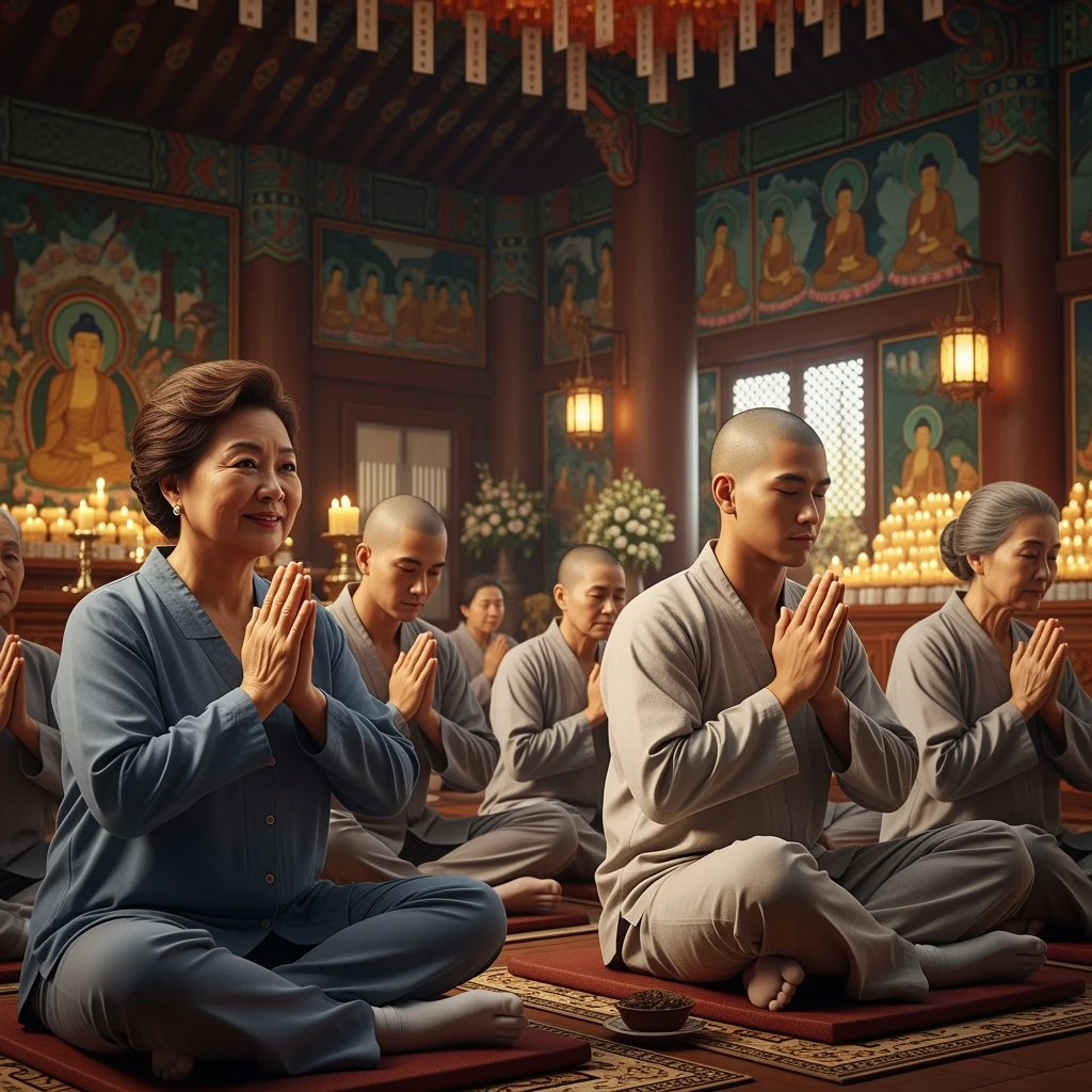 people praying in a Buddhist temple emoji